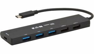 Eaton Tripp Lite Series 6-Port Slim USB Hub, USB 3.2 Gen 2 (10 Gbps) and USB-A 2.0 Hub Ports, USB-C Connector with USB-A Adapter, Black - USB Type C - 1.25 GB/s, 60 MB/s - Notebook, Desktop, Tablet, S