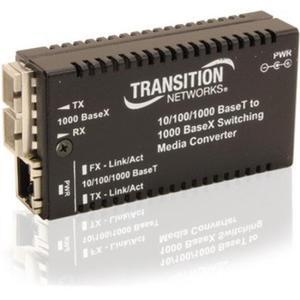 Transition Networks M/GE-PSW-SX-01 Transceiver/Media Converter - 1 x Network (RJ-45) - 1 x SC Ports - DuplexSC Port - Multi-mode - 850 nm Fiber - Gigabit Ethernet - 10/100/1000Base-T, 1000Base-SX - 0.