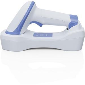 Ambir BR300 Wireless Barcode Scanner with 2.4Ghz USB Charging Station - Wireless Connectivity - 1D, 2D - Imager - USB - White, Blue - IP52 - Outdoor
