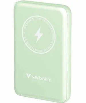 Verbatim Charge 'n' Go Magnetic Wireless Power Bank 10000 mAh - Green - For Smartphone, Mobile Device - Lithium Polymer (Li-Polymer) - 10000 mAh - 15 W - 2.40 A, 1.67 A, 2.22 A - 5 V DC, 9 V
