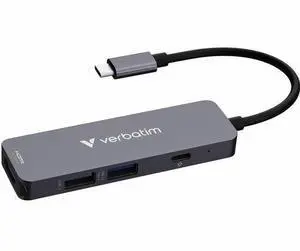 Verbatim USB-C Essentials Multiport Hub - 4 Ports - Charging Capability - USB Type C - 4K @30Hz - 3840 x 2160 - 3 x USB Ports - 2 x USB Type-A Ports - USB Type-A - 1 x USB Type-C Ports - USB Type-C -