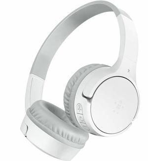 Belkin Wireless Bluetooth On-Ear Headphones for Kids w/ Mic - 85dB Limit - w/ USB-C Cable - Headset - White - Stereo - Mini-phone (3.5mm) - Wired/Wireless - Bluetooth - 30 ft - On-ear, Over-the-head,