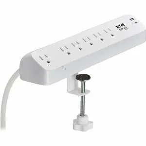 Eaton Tripp Lite Series Protect It! 6-Outlet Surge Protector with USB-A and USB-C Charging Ports - 5-15R Outlets, 900 Joules, Desk Clamp, 6 ft. (1.8 m) Cord, White - White - NEMA 5-15P - 1 x USB Type