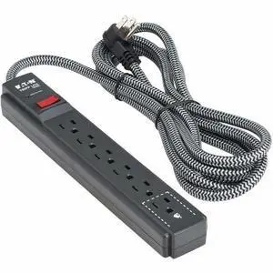 Eaton Tripp Lite Series Protect It! 6-Outlet Surge Protector - 5-15R Outlets, 1500 Joules, 25 ft. (7.6 m) Braided Cord, Black - Black - NEMA 5-15P - 6 x NEMA 5-15R - 1800 VA - 1500 J - 120 V AC Input