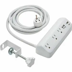 Eaton Tripp Lite Series Protect It! 3-Outlet Surge Protector with USB-A and USB-C Ports - 5-15R Outlets, 900 Joules, 20W PD Charging, Desk Clamp, 8 ft. (2.4 m) Braided Cord, White - White - NEMA 5-15P