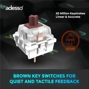 Adesso EasyTouch 130 Full Sized Wired Mechanical Keyboard With CoPilot AI Hotkey - Cable Connectivity - USB Interface - RGB LED - 104 Key(s) - CoPilot, Multimedia Hot Key(s) - Windows, Mac OS - Englis