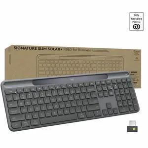 Logitech Signature Slim Solar+ K980 for Business, Wireless Keyboard, Quiet Typing, Secure Receiver, Bluetooth, Windows, Mac - Graphite - Wireless Connectivity - Bluetooth/RF - 5.1 - 32.81 ft - 2.40 GH
