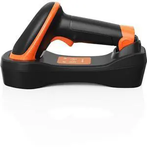 Ambir BR300 Wireless Barcode Scanner with 2.4Ghz USB Charging Station - Wireless Connectivity - 1D, 2D - Imager - USB - Black, Orange - IP52 - Outdoor