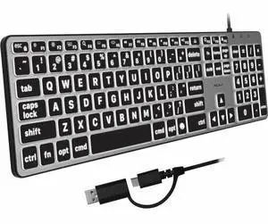 Macally Backlit Large Print Keyboard For Mac with Dual USB A / C - Cable Connectivity - USB Type A, USB Type C Interface - 107 Key(s) - Mac OS - Computer - Mac