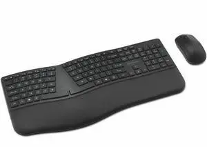 Kensington Pro Fit Ergo KM680 EQ Rechargeable Desktop Set - USB Type A Wireless Bluetooth/RF 5.4 2.40 GHz Keyboard - Black - USB Type A Wireless Bluetooth/RF Mouse - Optical - 2400 dpi - 6 Button - Bl