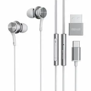Maxell Fusion X USB-C Earbuds - Stereo - USB Type C - Wired - 32 Ohm - 20 Hz to 20 kHz - Earbud - Binaural - In-ear - 3.94 ft Cable - White Maxell Fusion X USB-C Earbuds - Stereo - USB Type C - Wired - 32 Ohm - 20 Hz to 20 kHz - Earbud - Binaural - In-ear - 3.94 ft Cable - White