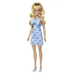 Mattel - Barbie Fashionistas Doll #237 in Blue Bow Halter Dress, Blonde Ponytail With Bow Accessory Mattel - Barbie Fashionistas Doll #237 in Blue Bow Halter Dress, Blonde Ponytail With Bow Accessory