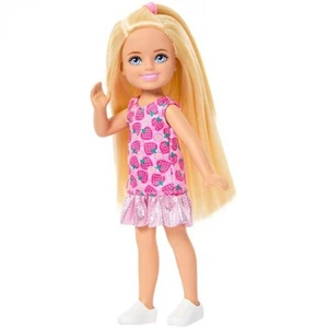 Barbie Family & Friends Club Chelsea, Blonde with Pink Strawberry Pattern Dress Barbie Family & Friends Club Chelsea, Blonde with Pink Strawberry Pattern Dress
