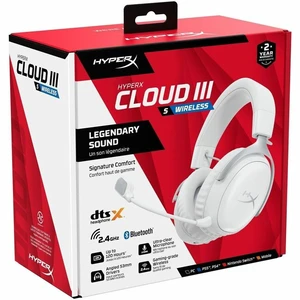 HyperX Cloud III S Wireless White Gaming Headset - Stereo - Wireless - Bluetooth/RF - 65.6 ft - 64 Ohm - 20 Hz to 20 kHz - Over-the-head, Over-the-ear - Binaural - Circumaural - Electret Condenser, Un HyperX Cloud III S Wireless White Gaming Headset - Stereo - Wireless - Bluetooth/RF - 65.6 ft - 64 Ohm - 20 Hz to 20 kHz - Over-the-head, Over-the-ear - Binaural - Circumaural - Electret Condenser, Un