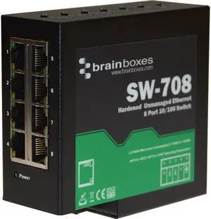Brainboxes Hardened Industrial Ethernet 8 Port Switch Din Rail Mountable