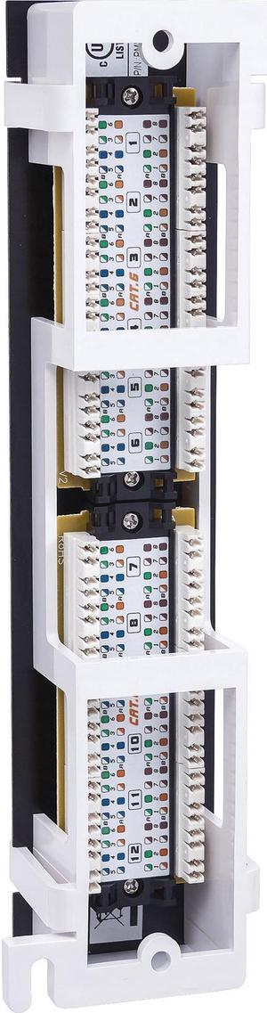 Intellinet Cat6 12-Port UTP Patch Panel, Wall-mount - Compatible with both 110 and Krone punch down tools