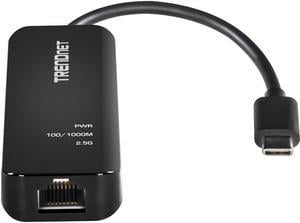 TRENDnet 2.5G USB-C to RJ-45 Ethernet Adapter, 2-in-1 Adapter Compatible with USB C/Thunderbolt 3 or USB 3.1, Windows Compatible, USB-C to USB-A Adapter Included, Black, TUC-ET2G