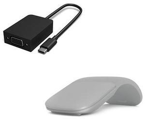 Microsoft Surface Arc Touch Mouse Platinum + Surface USB-C to VGA Adapter Black - Bluetooth Connectivity - Ultra-slim & lightweight - Innovative full scroll plane - Allows you to share photos and