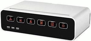 Kantek PowerCentral Cable Management/Power Hub/Surge Protector/Monitor-Tablet Stand, Connect 5 Power Cords and 3 USB Ports, 11.8-Inch Wide x 6.7-Inch Deep x 3.5-Inch High, White/Black (CM1100)