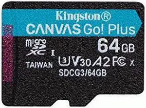 Kingston Canvas Go! Plus 64 GB Class 10/UHS-I (U3) microSDXC - 170 MB/s Read - 70 MB/s Write