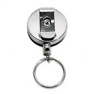 Heavy-Duty Retractable Id Card Reel, 18" Extension, Black/Chrome, 6/Pa