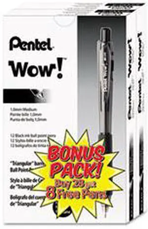 WOW! Ballpoint Retractable Pen, Black Ink, Medium, 36 per Pack