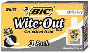 Bic Wite-Out Quick Dry Correction Fluid 20 ml Bottle White 3/Pack WOFQD324