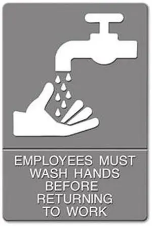ADA Sign, Employees Must Wash Hands... Tactile Symbol/Braille, 6 x 9, Gray
