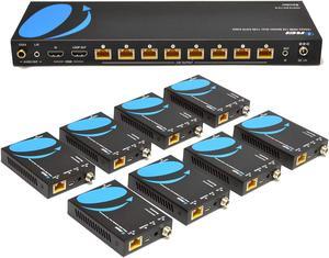 1x8 HDMI Extender Splitter 4K by OREI Multiple Over Single Cable CAT6/7 4K@60Hz 4:4:4 HDCP 2.2 With IR Remote EDID Management - Up to 115 Ft - Loop Out - Low Latency - Full Support