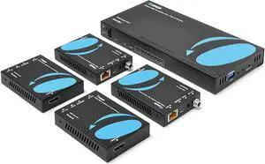 1x4 HDMI Extender Splitter 4K by Orei Multiple Over Single Cable CAT6/7 4K@60Hz 4:4:4 HDCP 2.2 with IR Remote EDID Management - Up to 115 Ft - Loop Out - Low Latency - Full Support (UHD14-EX115-K)