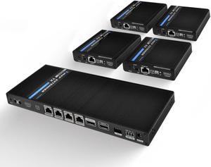 1x4 HDMI Extender Splitter 4K by OREI Multiple Over Single Cable CAT6/7 4K@60Hz 4:4:4 HDCP 2.2 with IR Remote EDID Management - Up to 230 Ft - Loop Out - Low Latency - Full Support IR RS-232 Control