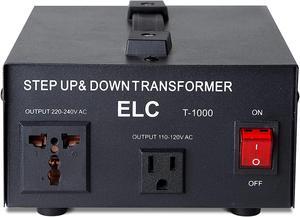ELC T-1000+ 1000-Watt Voltage Converter Transformer - Step Up/Down - 110V/220V - Circuit Breaker Protection -Heavy Duty/High Quality