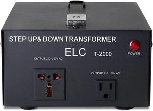 ELC T-2000+ 2000-Watt Voltage Converter Transformer - Step Up/Down - 110V/220V - Circuit Breaker Protection -Heavy Duty/High Quality