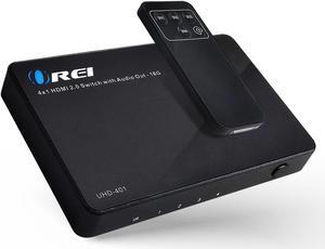 OREI 4 X 1 Ultra HD HDMI Switcher With Audio Extractor IR Remote - Supports Upto 4K @ 60Hz - (4 Input, 1 Output) Switch, Hub, Port for Cable, HD TV, Laptop, MacBook & More