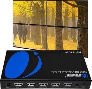 OREI 2x2 HDMI Video Wall Controller Processor Display Upto 1080p 60hz 2x1, 1x2, 1x3, 1x4 Supports 180 Degree Rotate RS-232 (HD-22VW)