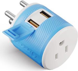 OREI India, Nepal Travel Adapter - 3 in 1 - 2 USB - Type D - Compact Design (U2U-10)