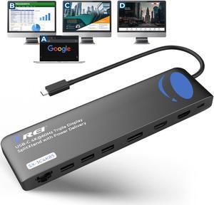 OREI SplitXtend Docking Hub with USB-C input, USB-A, Ethernet, DP, Power delivery up to 85 Watt and up to 3 Extended Displays (SX-3C4K85)