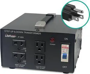 Litefuze 3000W Japan Voltage Converter Transformer - Step Up/down 100v to 120v & 120v to 100v - With Circuit Breaker Protection (JP-3000)