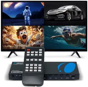 Quad Multi HDMI Viewer 4 in 1 Out by OREI HDMI Switcher 4 Ports Seamless Switcher and IR Remote Support 4K @ 30Hz 1080P for PS4/PC/DVD/Security Camera, HDMI Switch VGA Output - HDS-401MV