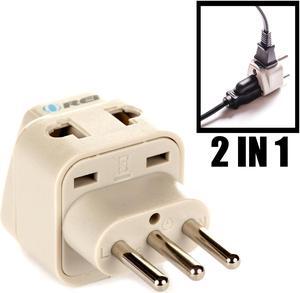 OREI Grounded Universal 2 in 1 Plug Adapter Type L for Italy, Uruguay & more - High Quality - CE Certified - RoHS Compliant WP-L-GN