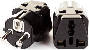 OREI 2 in 1 USA to Europe Adapter Plug (Schuko, Type E/F) - 2 Pack, Black