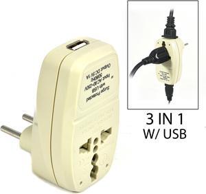 OREI 3 in 1 Continental Europe Travel Adapter Plug with USB and Surge Protection - Type C - Turkey, Italy & More