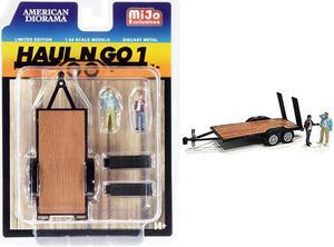 "Haul N Go 1" Trailer and 2 Figurines Diecast Set of 3 pieces for 1/64 Scale Models by American Diorama