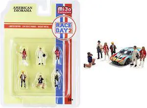 "Race Day 2" 6 piece Diecast Figurine Set for 1/64 Scale Models by American Diorama