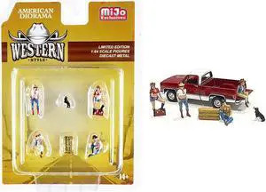 "Western Style" 6 piece Diecast Set (4 Figurines and 2 Accessories) for 1/64 Scale Models by American Diorama