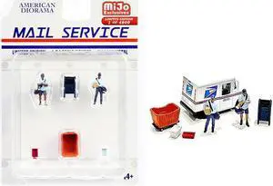 "Mail Service" 6 piece Diecast Set (2 Male Mail Carrier Figurines and 4 Accessories) Limited Edition to 4800 pieces Worldwide for 1/64 Scale Models by American Diorama