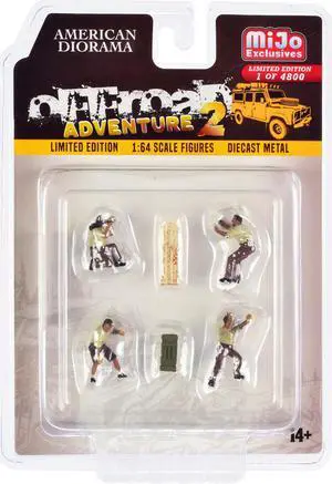 "Off-Road Adventure 2" 6 piece Diecast Set (4 Male Figurines and 2 Accessories) Limited Edition to 4800 pieces Worldwide for 1/64 Scale Models by American Diorama