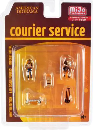 "Courier Service" 5 Piece Diecast Figures Set (2 Worker Figures and 3 accessories) Limited Edition to 4800 pieces Worldwide for 1/64 Scale Models by American Diorama