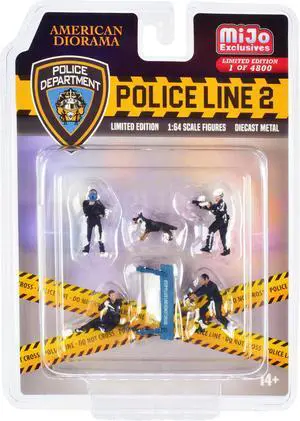 "Police Line 2" 6 piece Diecast Set (4 Police Figures 1 Dog Figure and 1 Accessory) Limited Edition to 4800 pieces Worldwide for 1/64 Scale Models by American Diorama