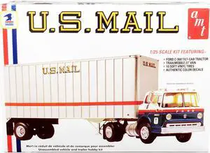 Skill 3 Model Kit Ford C900 Truck Tractor with Trailer "U.S. Mail" 1/25 Scale Model by AMT